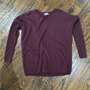 Denim & Co V-Neck Drop Shoulder Long Sleeve Sweater Divine Wine Womens XS